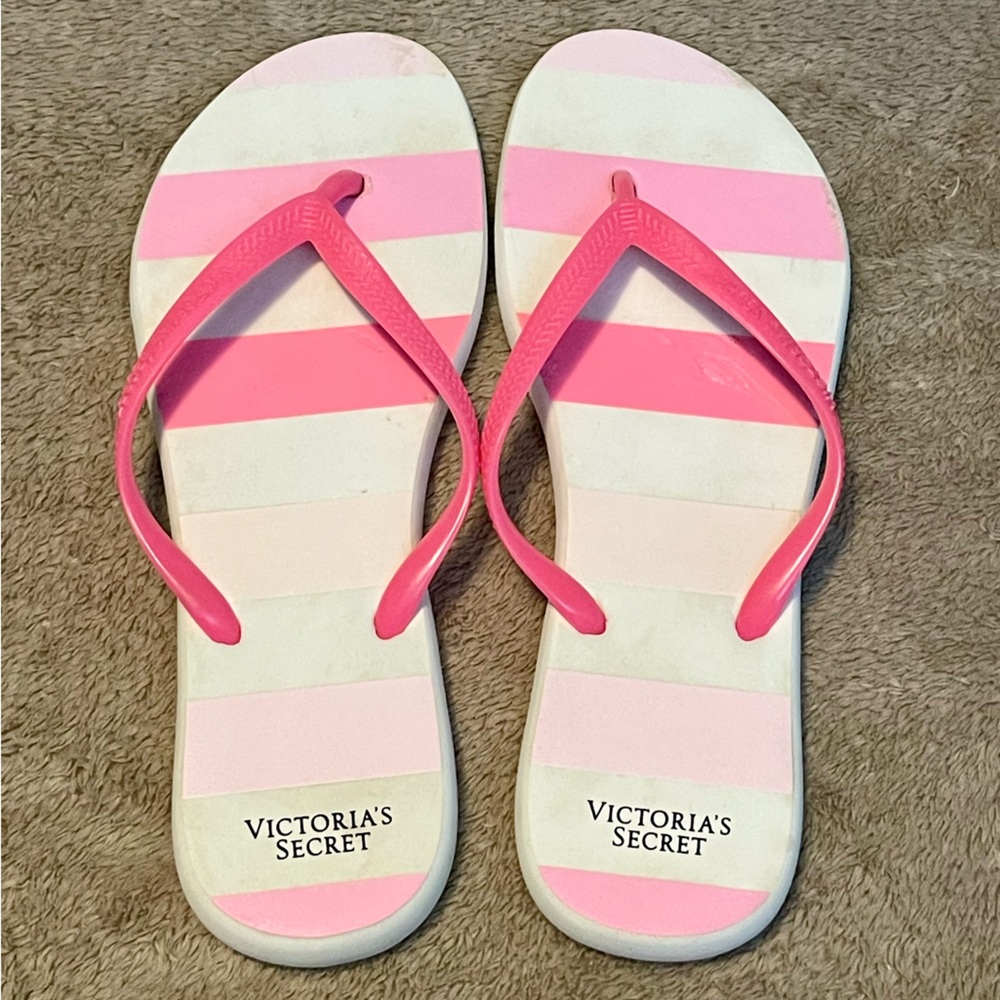 Victoria’s Secret PINK Flip Flops Small 5-6 Pink Striped Beach Barbie Ready